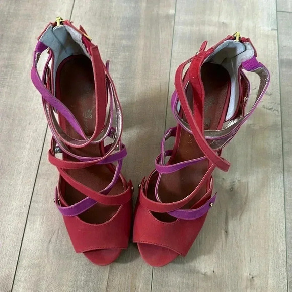 Matt Bernson Special Project Genuine Suede Leather Pink/Orange High Heel Sz 8.5 - Picture 2 of 8